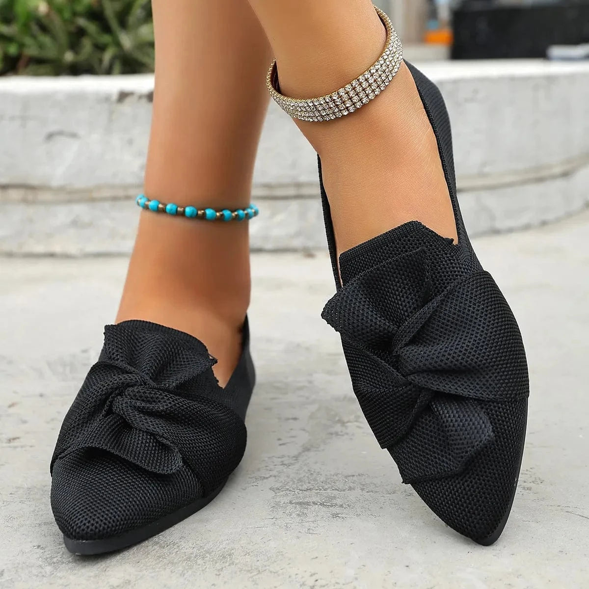 Fashorio Bow Point Toe Flats Slip-Ons