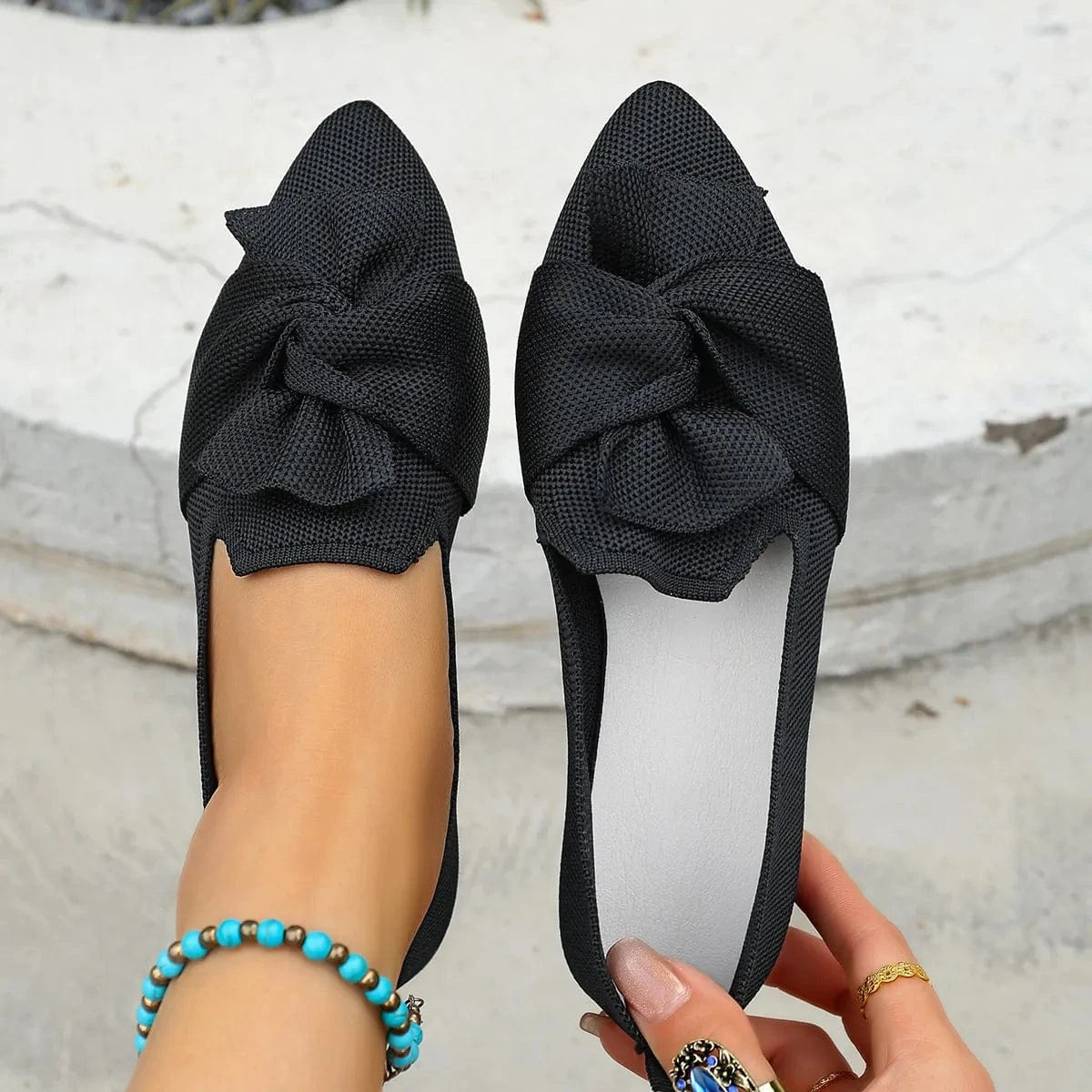 Fashorio Bow Point Toe Flats Slip-Ons