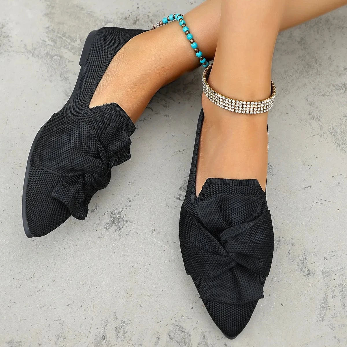 Fashorio Bow Point Toe Flats Slip-Ons