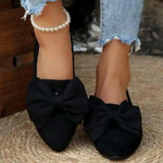 Bow Point Toe Slip-Ons - Fashorio