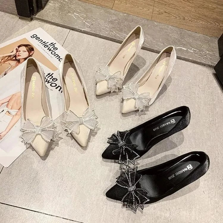 Bow Point Toe Stiletto Pumps - Fashorio