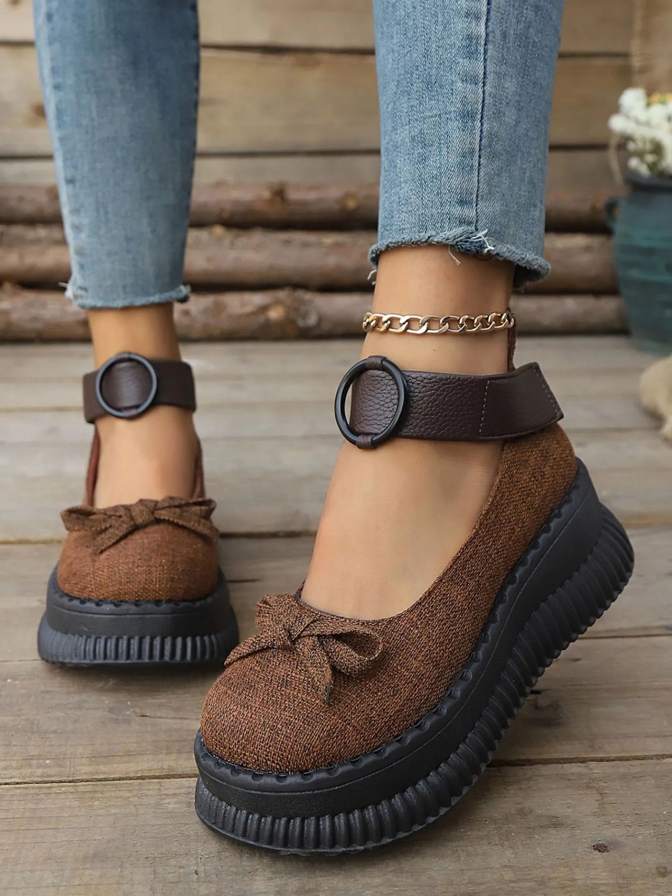 Fashorio Bow Round Toe Platform Loafers