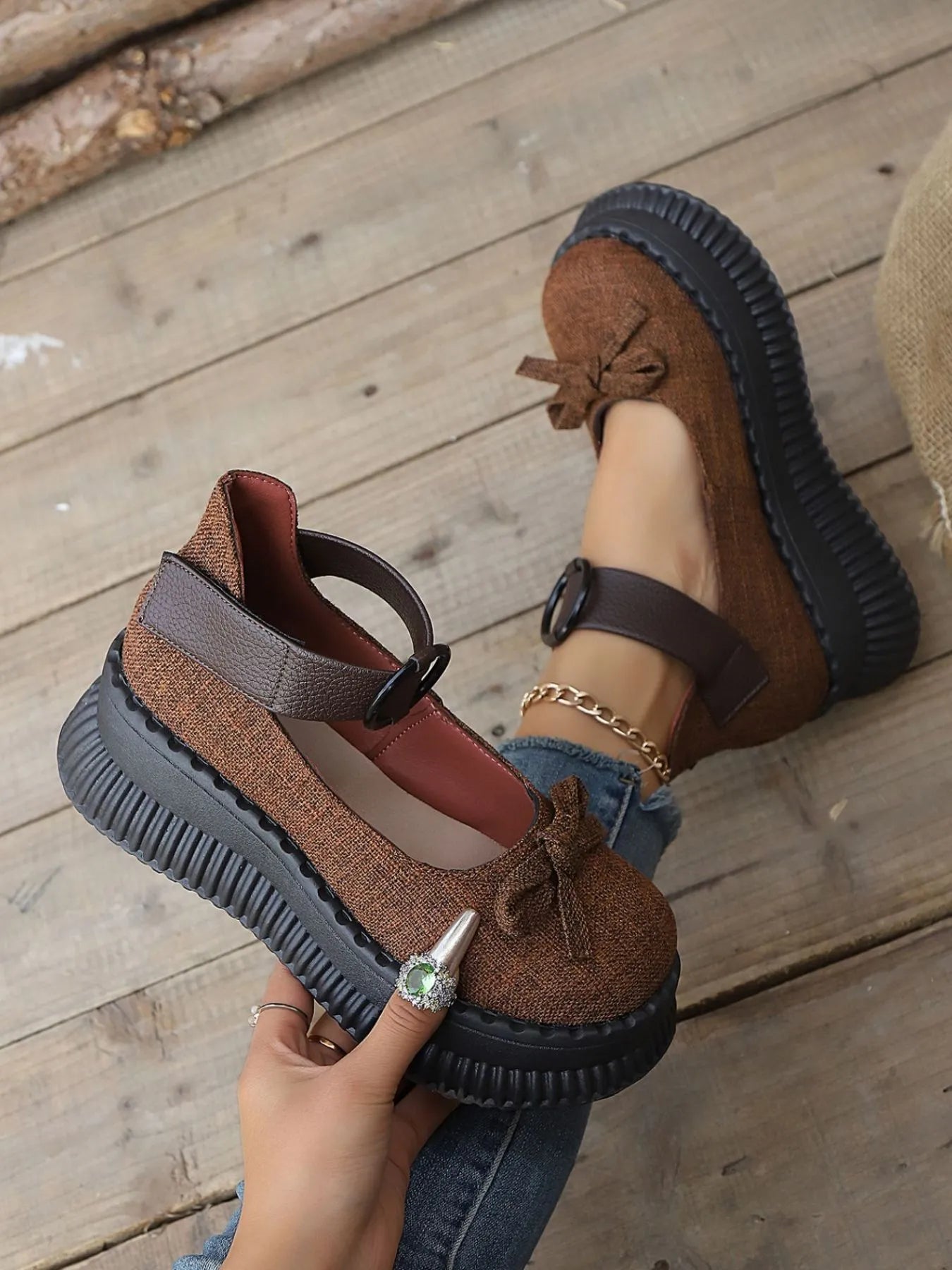 Fashorio Bow Round Toe Platform Loafers