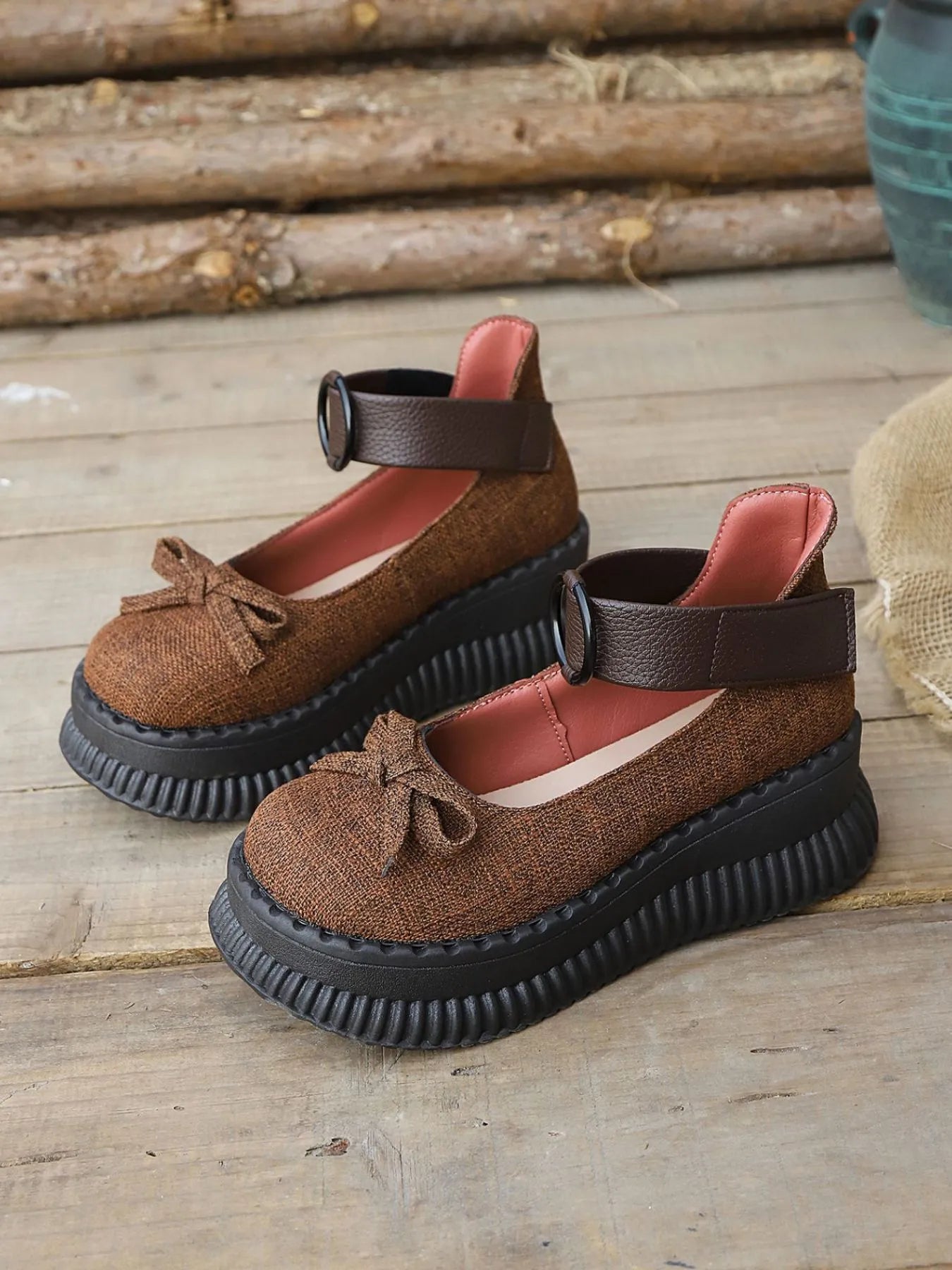 Fashorio Bow Round Toe Platform Loafers