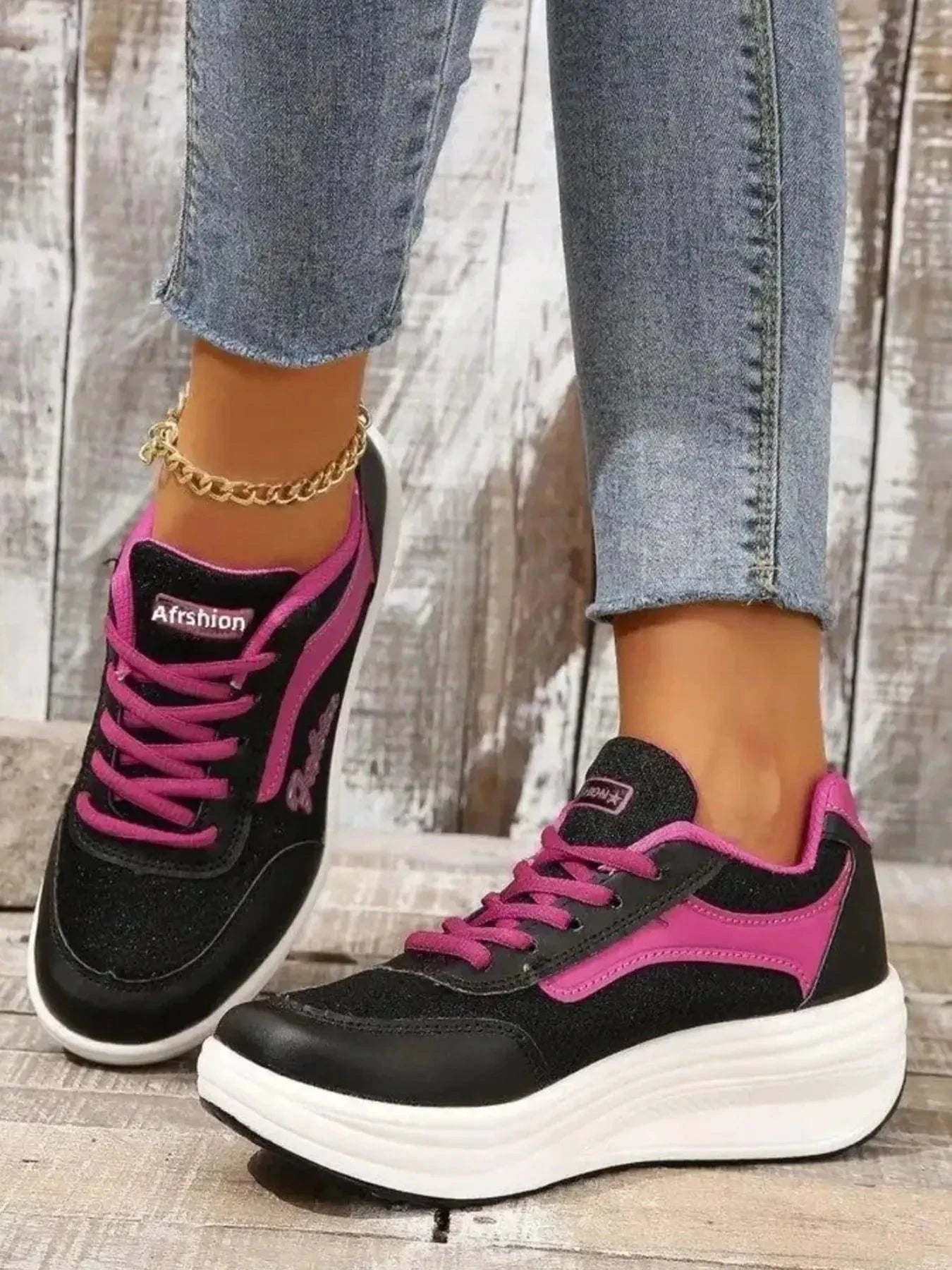 Fashorio Breathable Lace Up Contrast Mesh Athletic