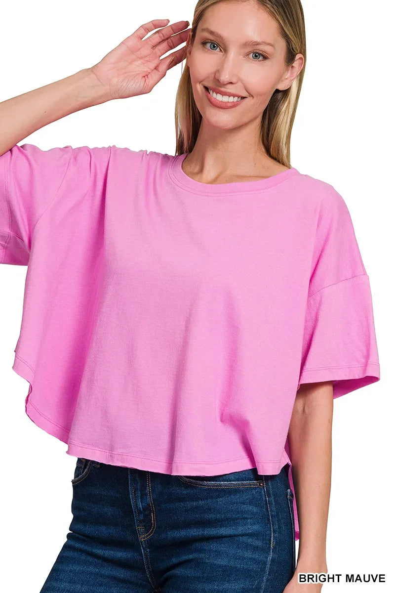 Fashorio BRIGHT MAUVE / S Zenana Cotton Round Neck Short Sleeve T-Shirt