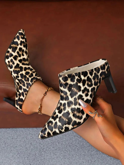 PU Leather Leopard Point Toe Pumps Brown - Fashorio