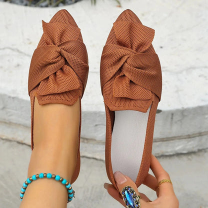 Bow Point Toe Flats Slip-Ons Brown - Fashorio