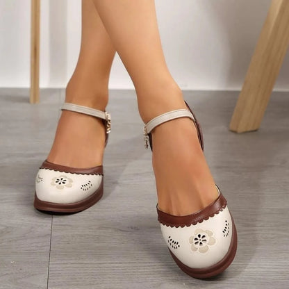 Round Toe Block Heels Pumps Brown - Fashorio