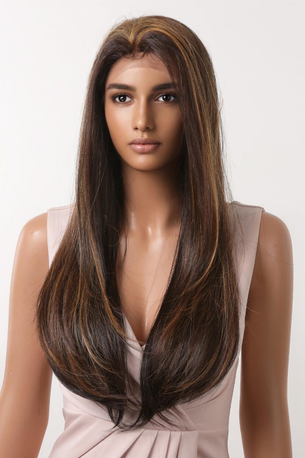 Fashorio Brown/Caramel Highlights / One Size 13*2" Lace Front Wigs Synthetic Long Straight 26" 150% Density