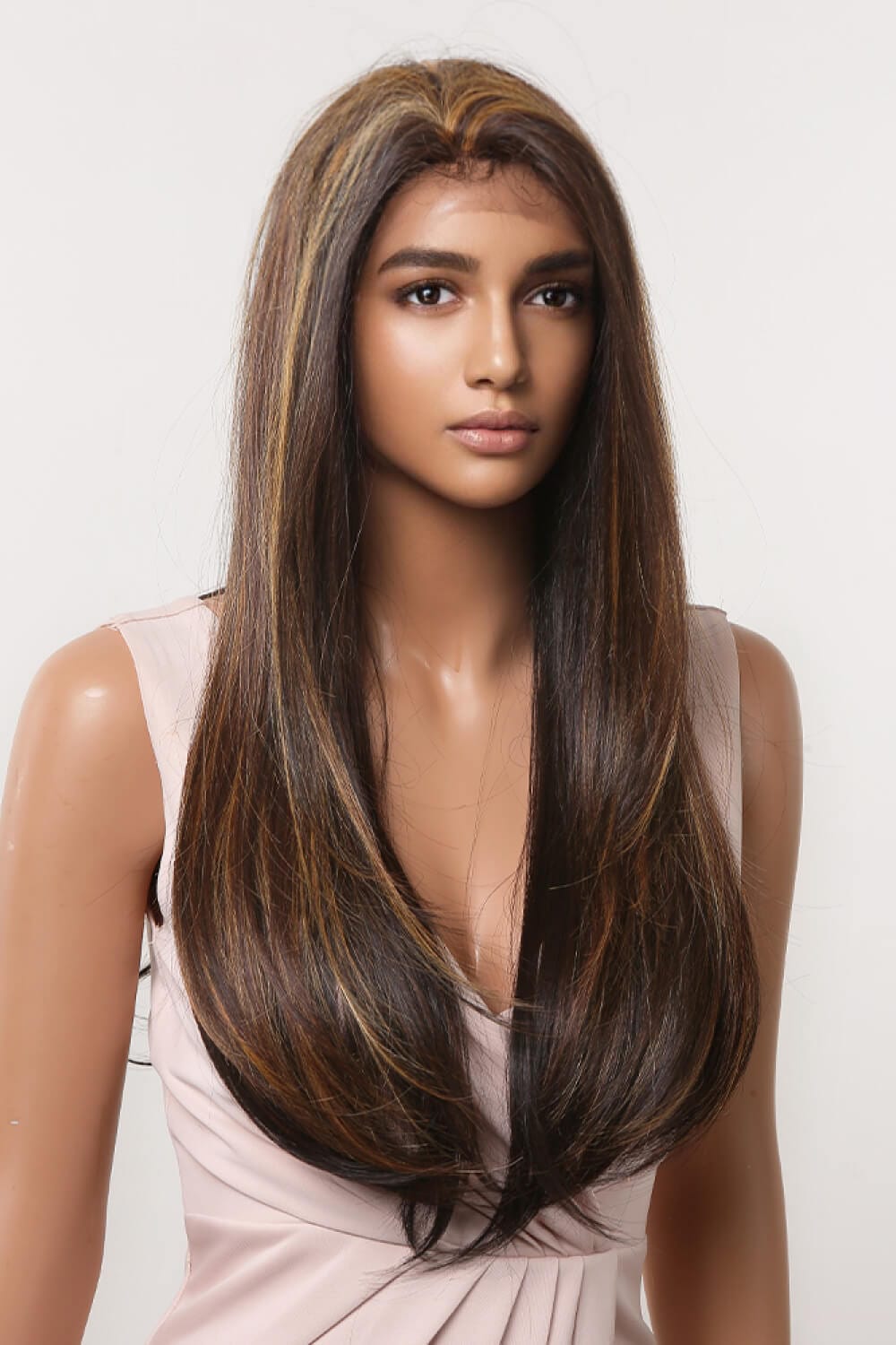 Fashorio Brown/Caramel Highlights / One Size 13*2" Lace Front Wigs Synthetic Long Straight 26" 150% Density