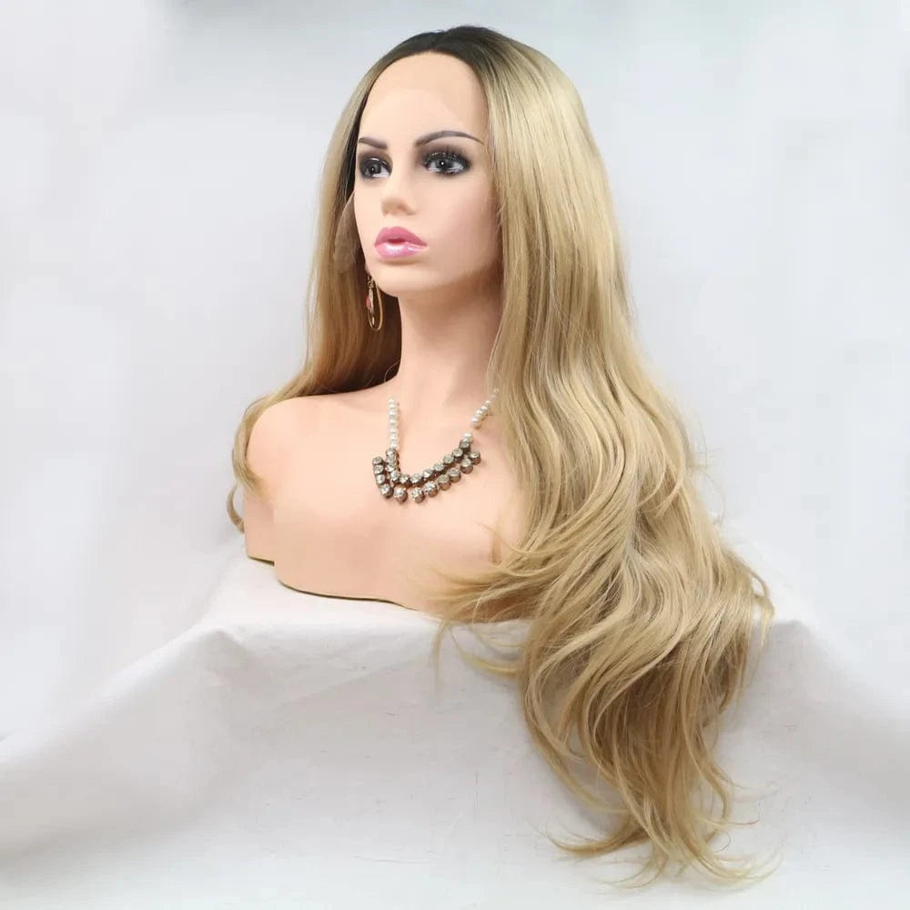 Fashorio Brown/Khaki / One Size 13*3" Lace Front Wigs Synthetic Long Wavy 24" 130% Density