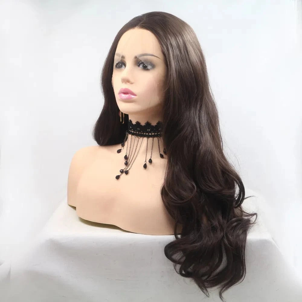 Fashorio Brown / One Size 13*3" Lace Front Wigs Synthetic Long Wavy 24" 130% Density