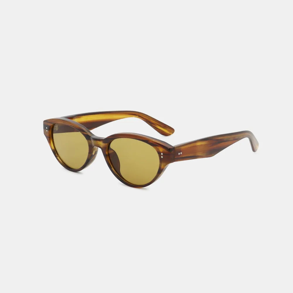 Fashorio Brown / One Size Polycarbonate Frame Cat-Eye Sunglasses
