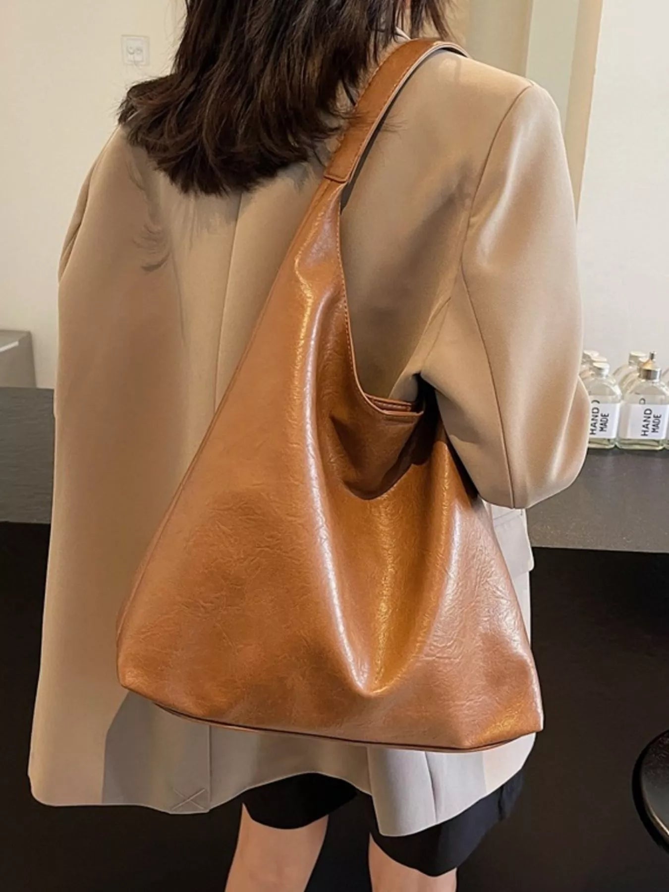 Fashorio Brown / One Size PU Leather Tote Bag