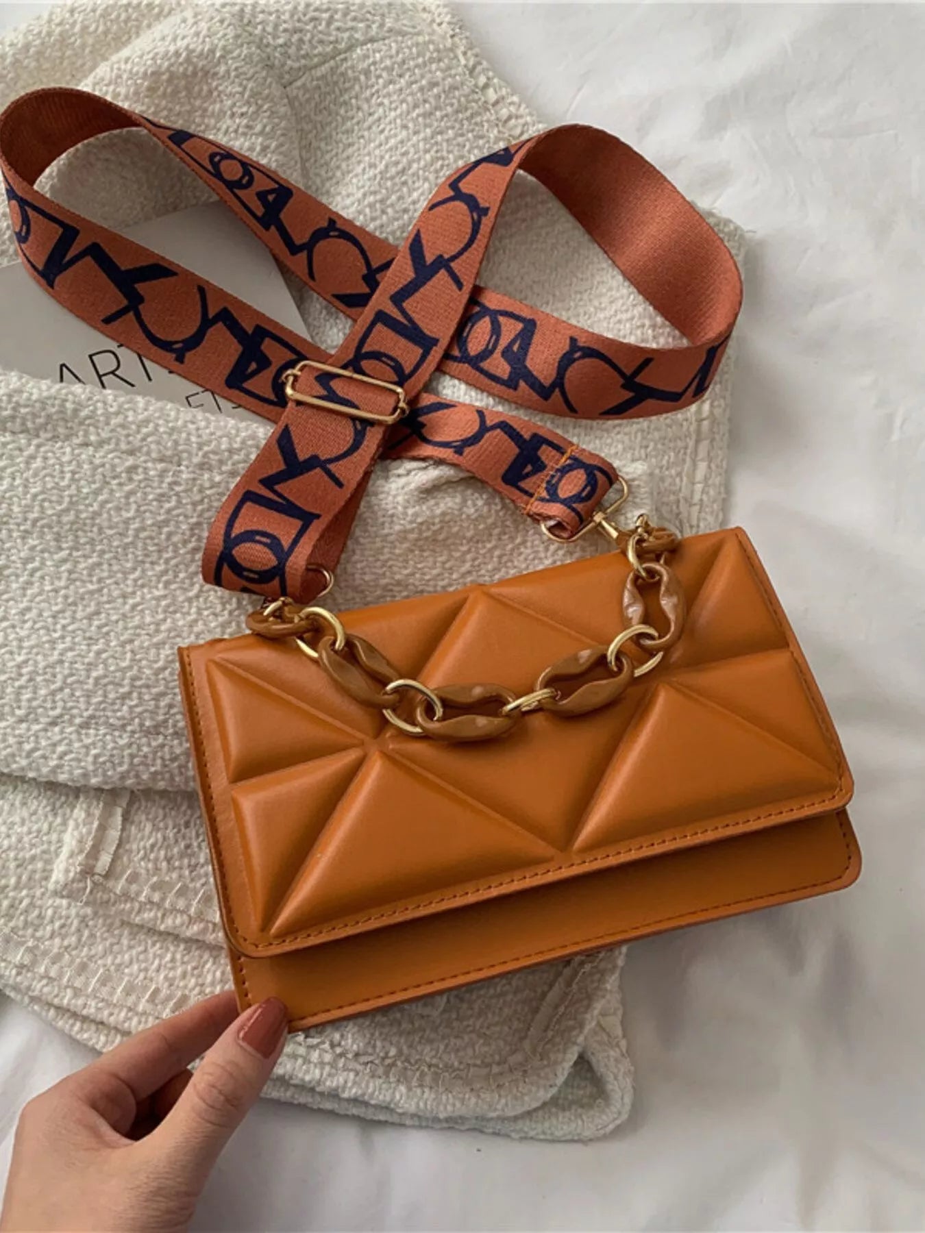 Fashorio Brown / One Size Quilted Adjustable Strap Crossbody Bag