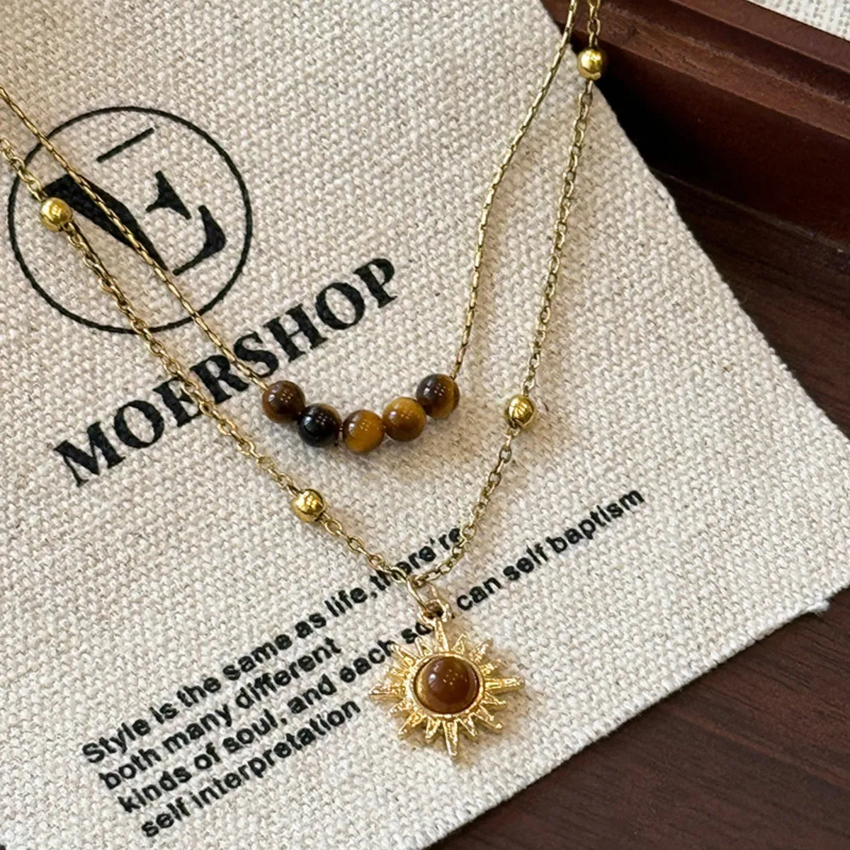 Fashorio Brown / One Size Tiger's Eye Copper Double Layered Necklace