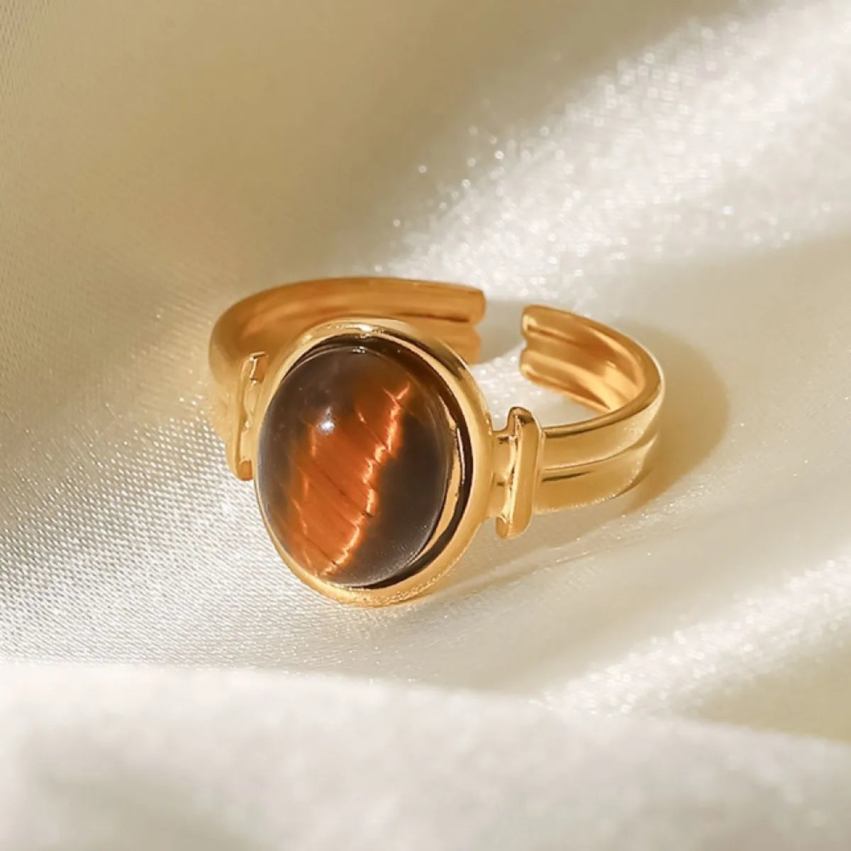 Fashorio Brown / One Size Vintage Natural Stone Gold Plated Adjustable Ring