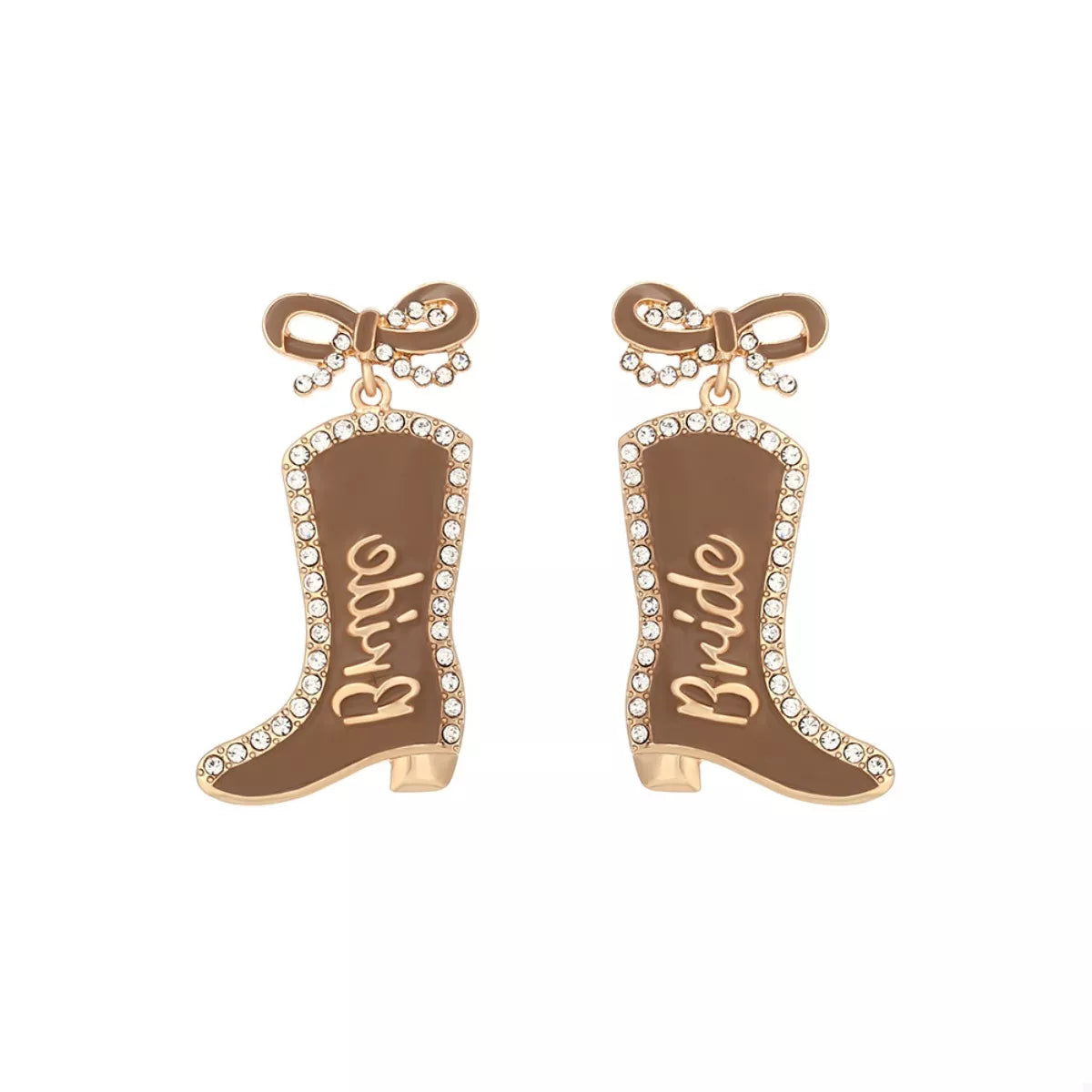 Fashorio Brown / onesize Cowgirl Boot Dangle Earrings with Bow