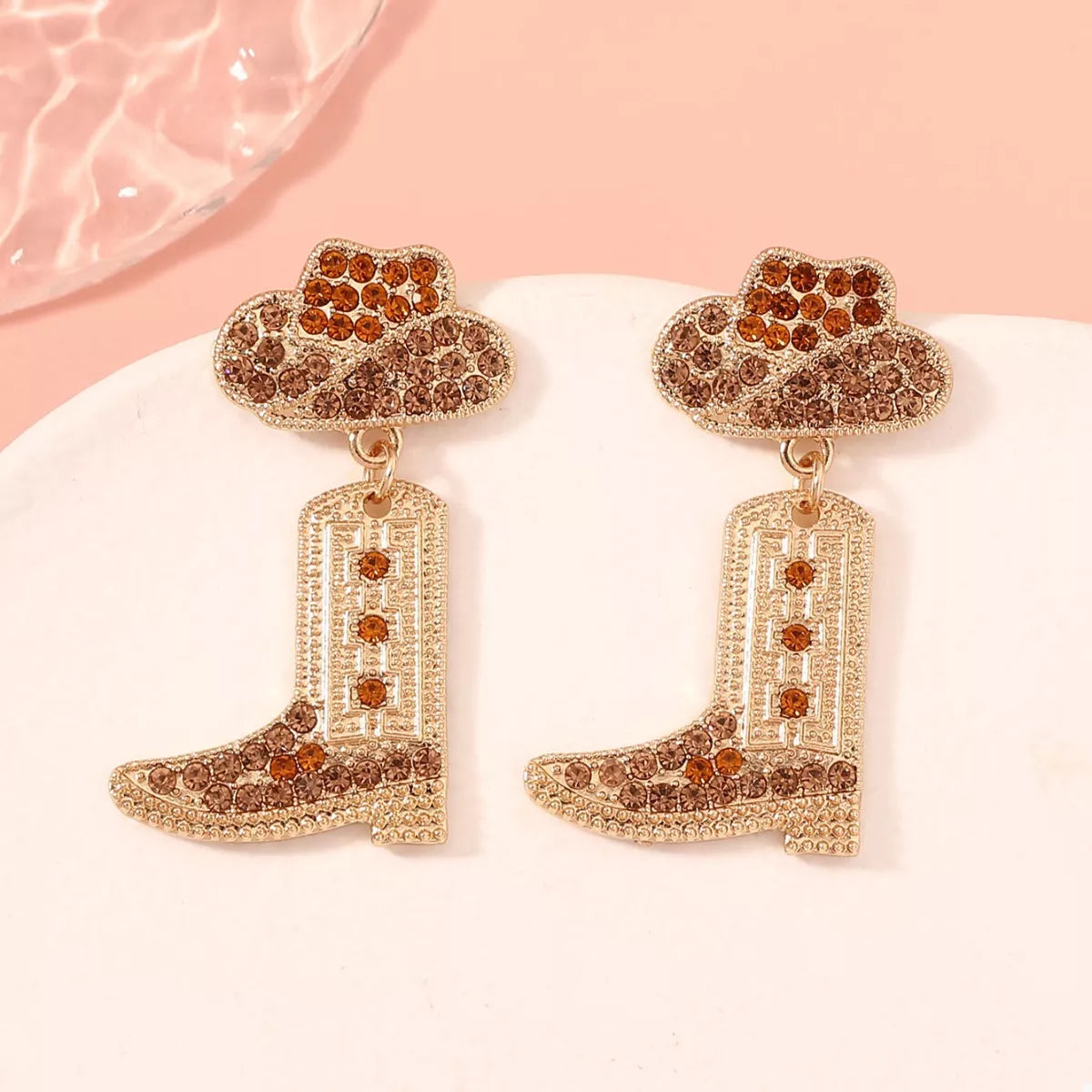 Fashorio Brown / onesize Rhinestone Cowboy Boot Dangle Earrings