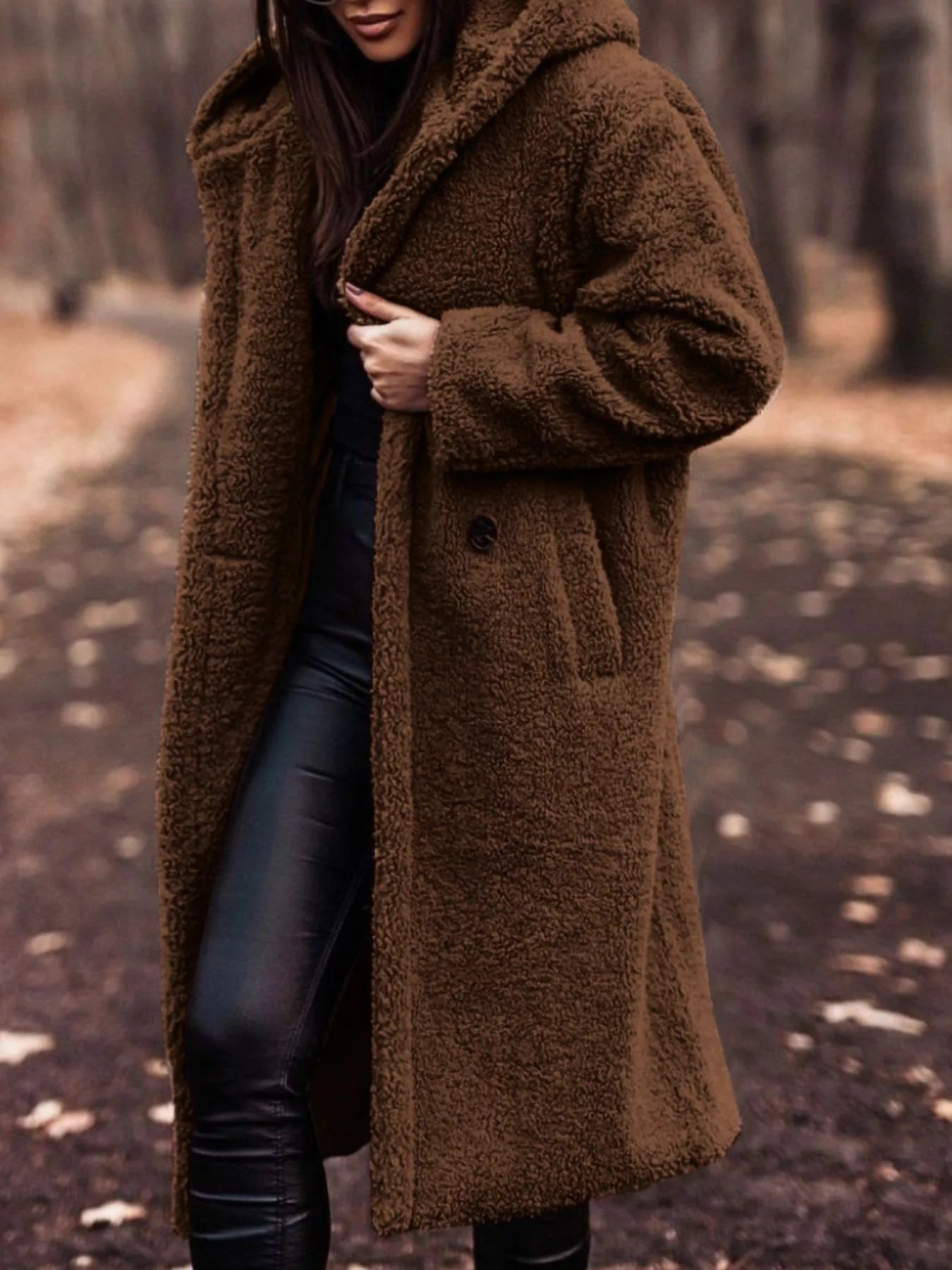 Fashorio Brown / S Teddy Bear Hooded Longline Outerwear