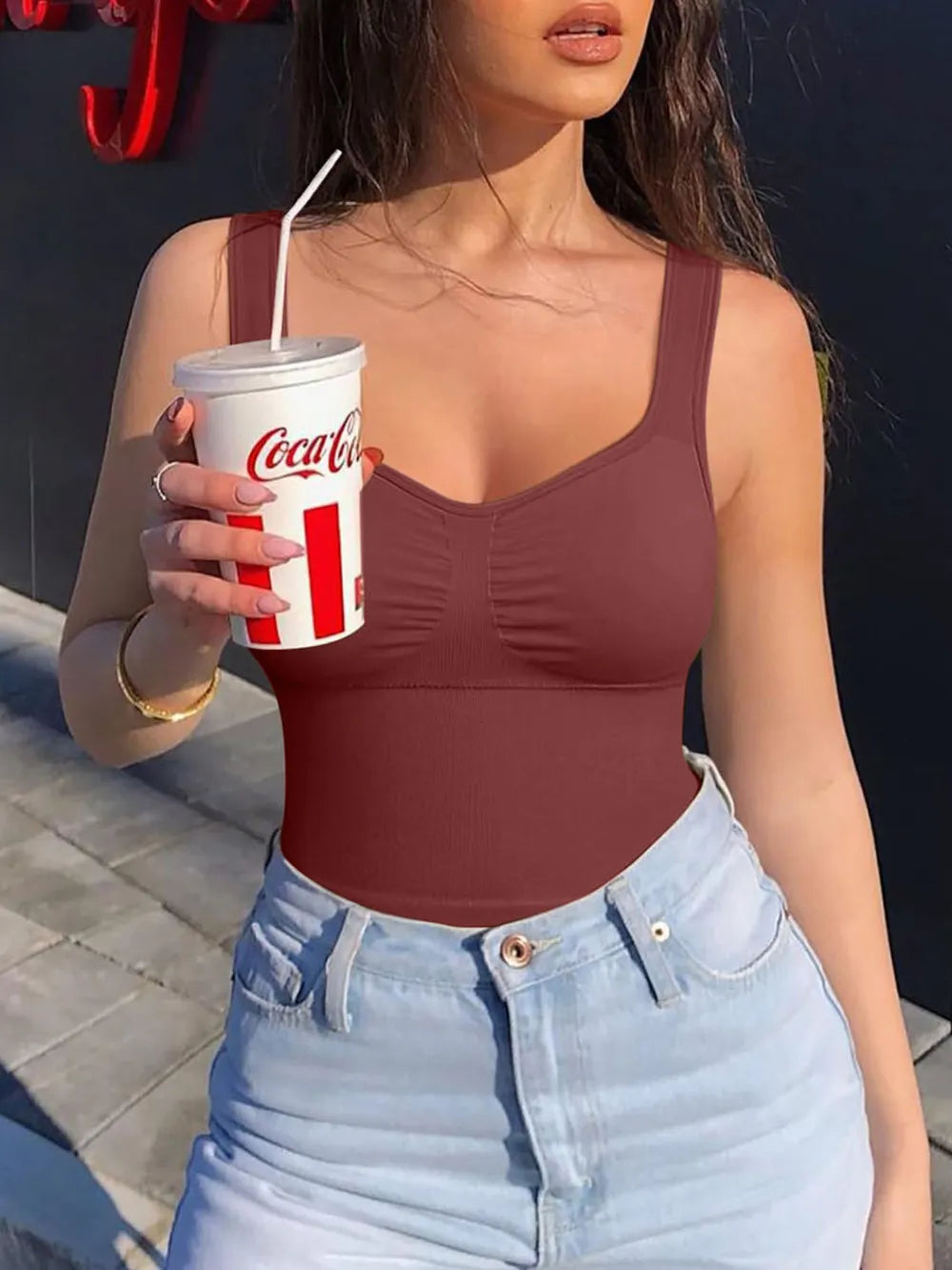 Fashorio Brown / S Wide Strap Active Tank