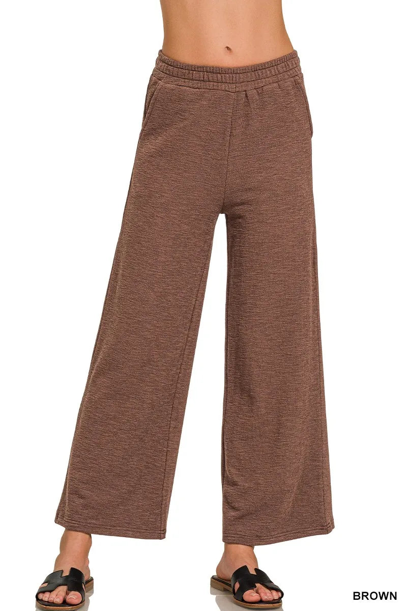 Fashorio BROWN / S Zenana Cotton Slub Wide Leg Pants