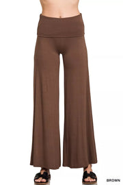 Fashorio BROWN / S Zenana Fold Over Waist Comfy Wide Leg Pants