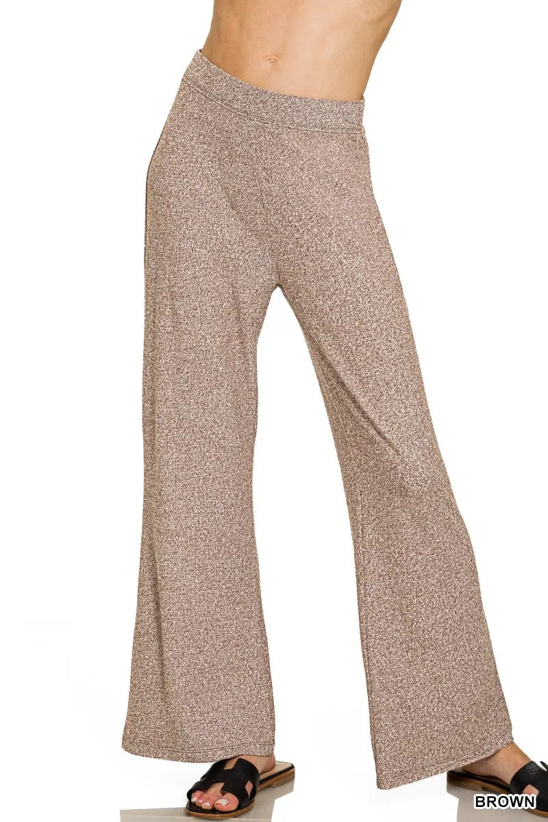 Fashorio BROWN / S Zenana Soft Elastic Waisted Flare Pants