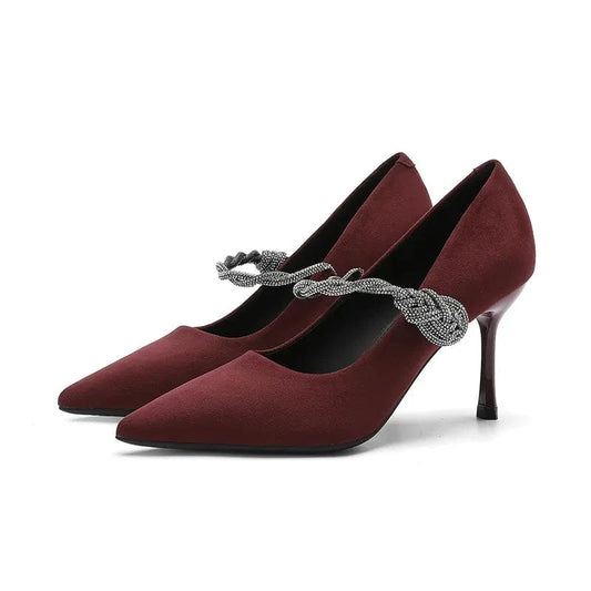Point Toe Stiletto Pumps Burgundy - Fashorio