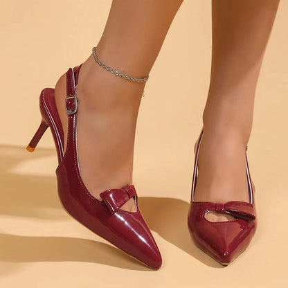 Point Toe Slingback Pumps Burgundy - Fashorio