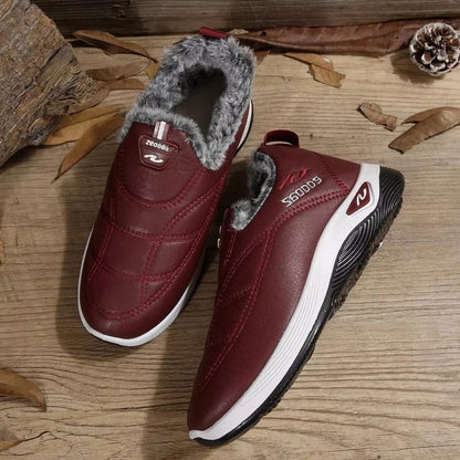 Plush Round Toe Platform Shoes Burgundy - Fashorio