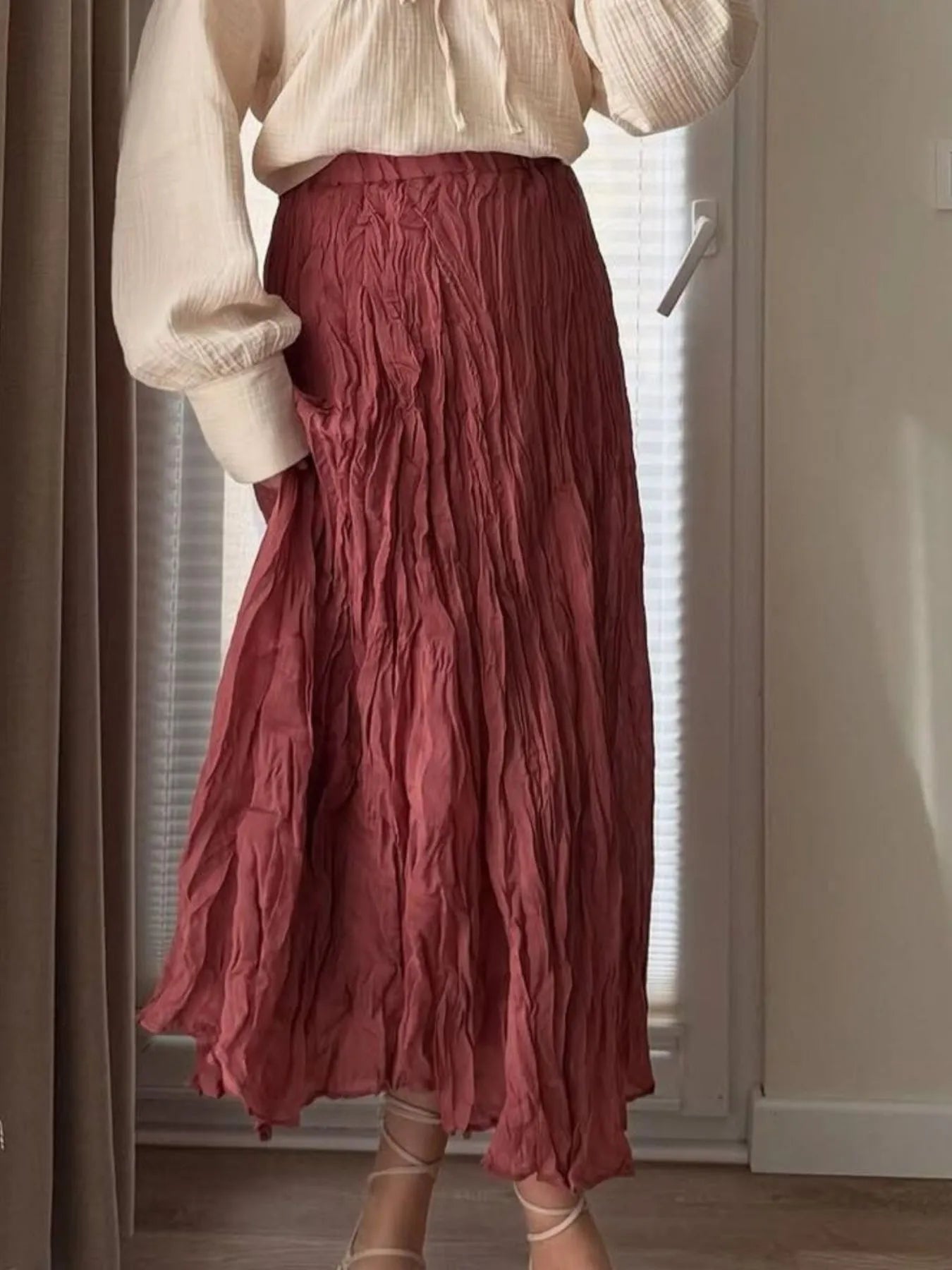 Fashorio Burgundy / One Size Ruched Elastic Waist Skirt