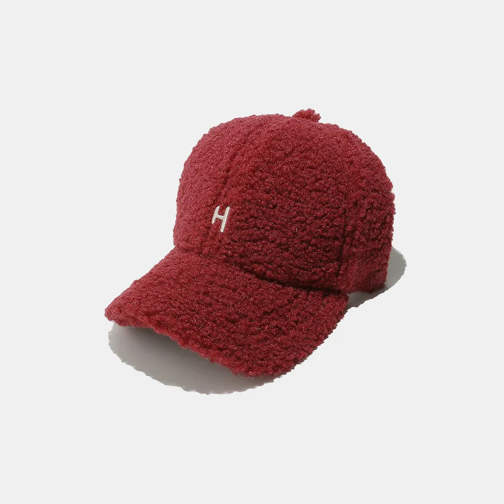 Fashorio Burgundy / One Size Sherpa Letter H Embroidered Cap
