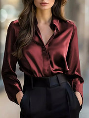 Fashorio Burgundy / S Button Down Collared Neck Long Sleeve Shirt