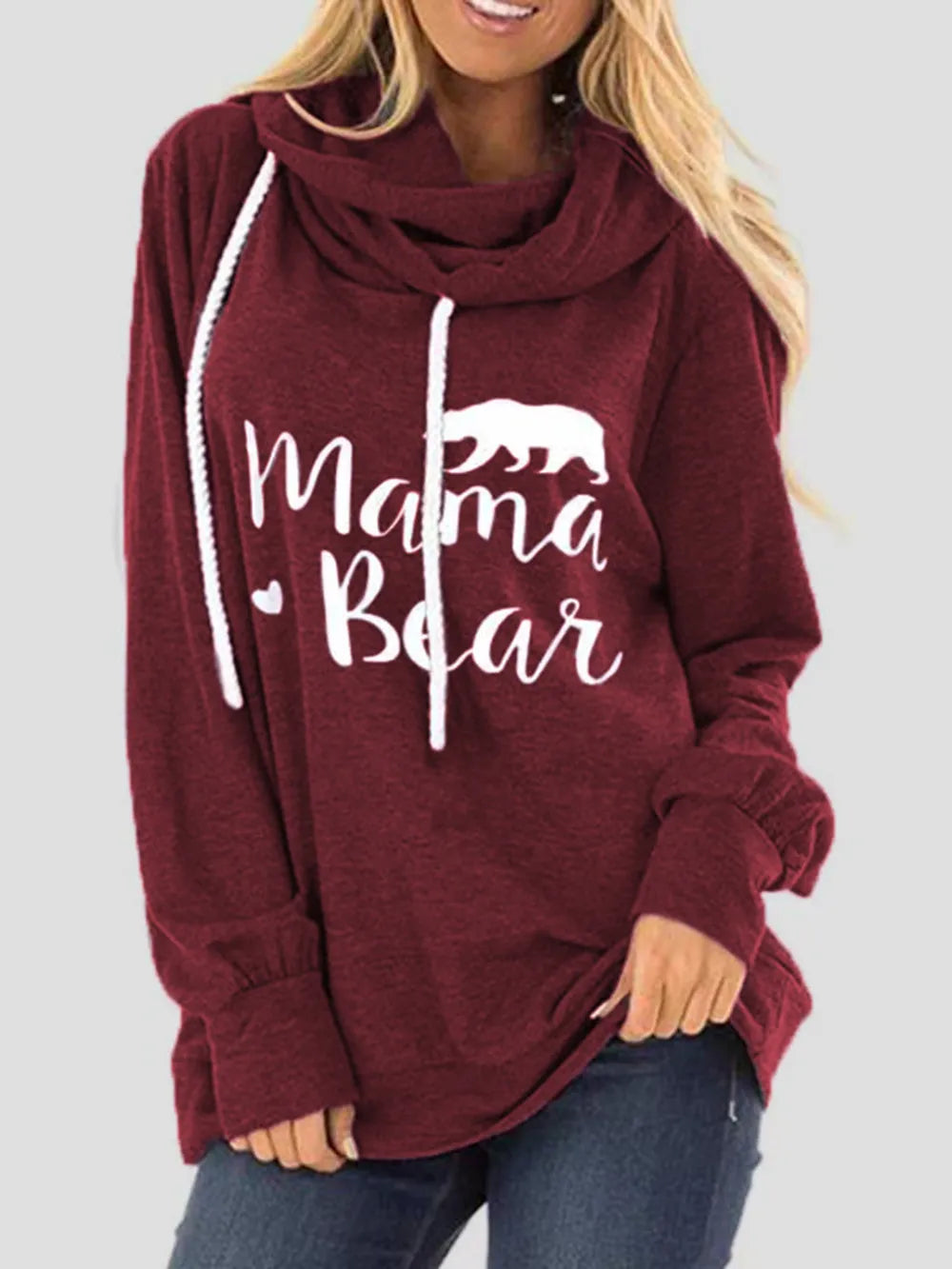 Fashorio Burgundy / S Drawstring Letter Graphic Long Sleeve Hoodie