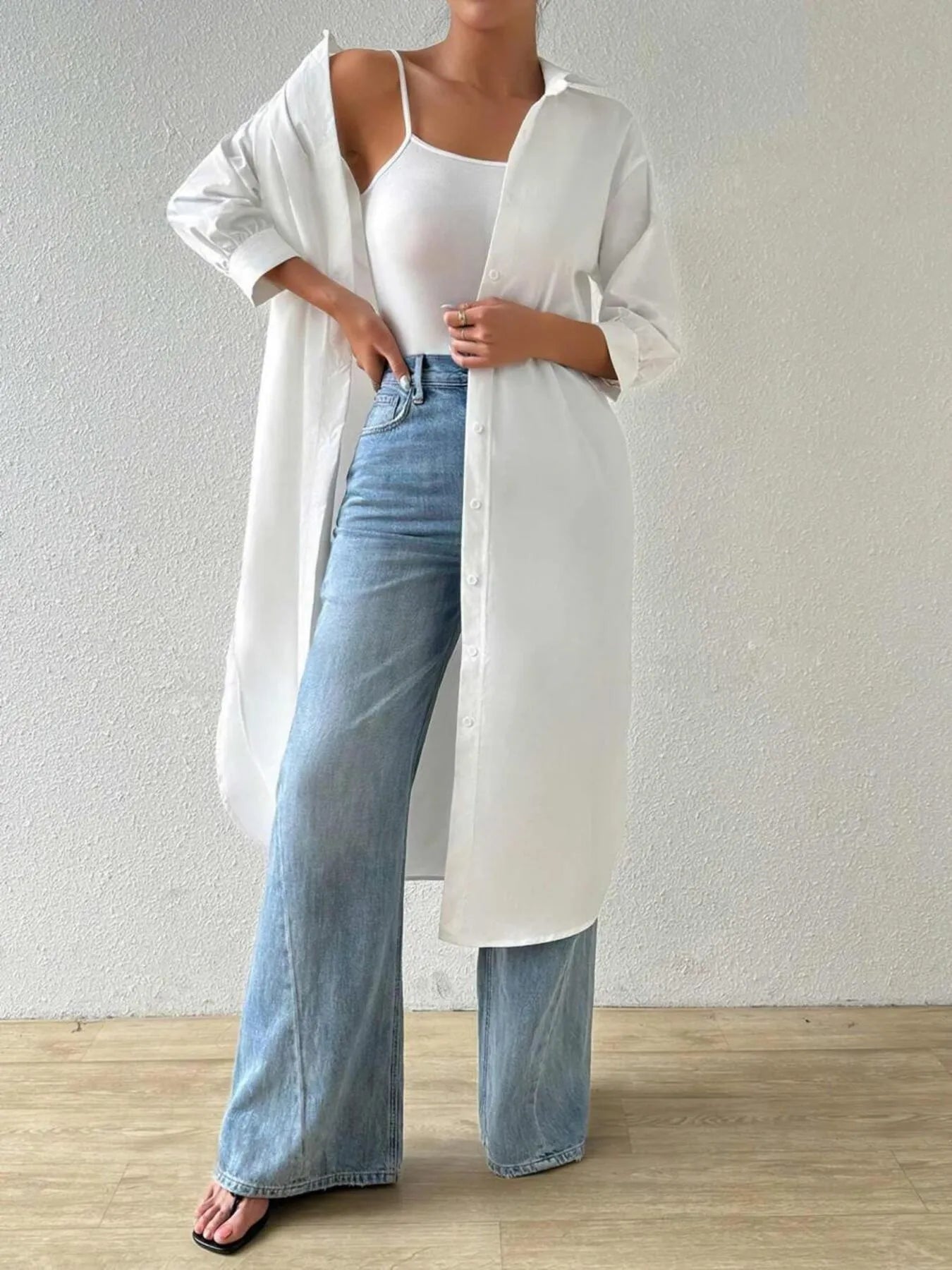 Fashorio Button-Up Long Sleeve Longline Shirt