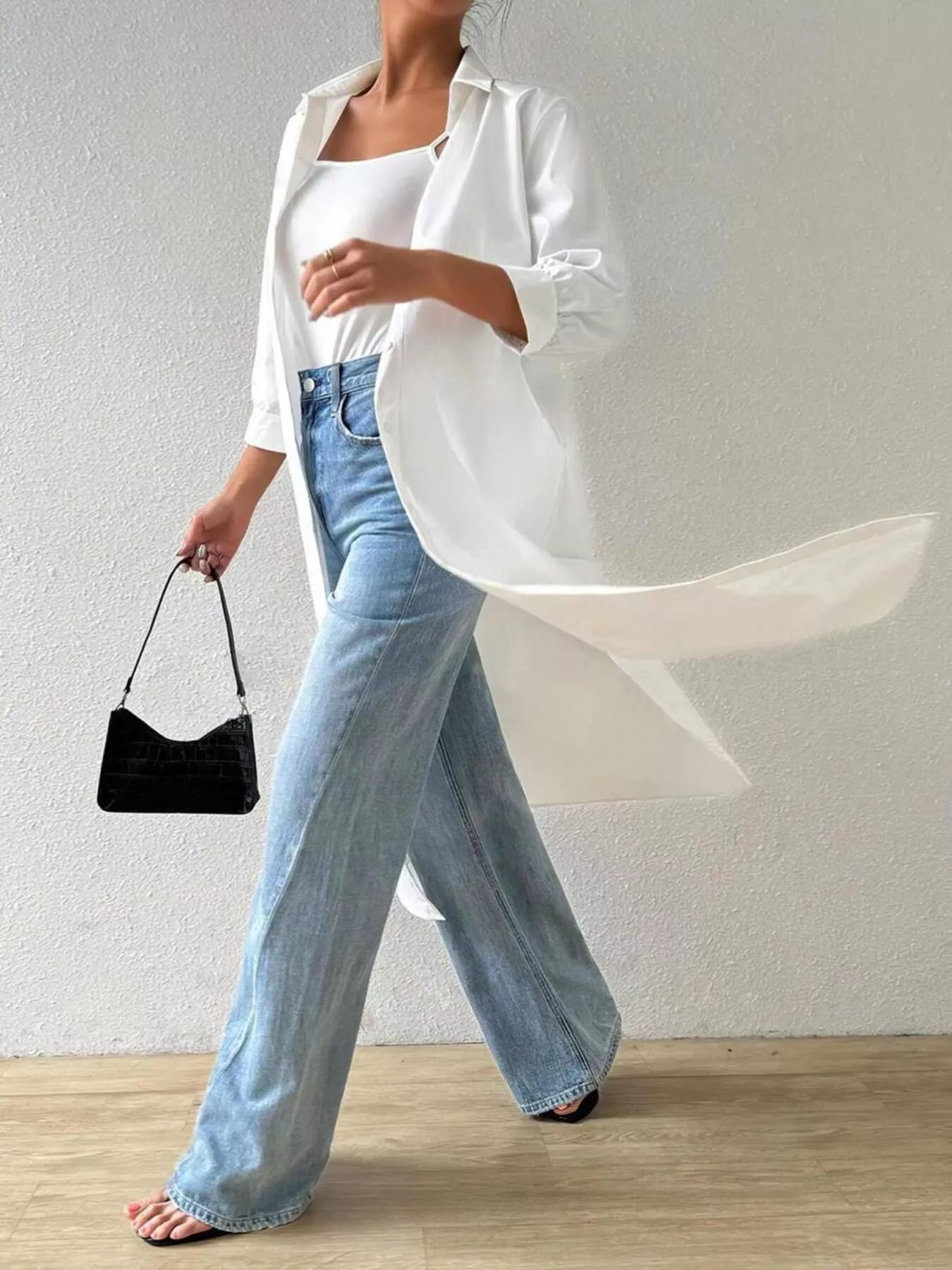 Fashorio Button-Up Long Sleeve Longline Shirt