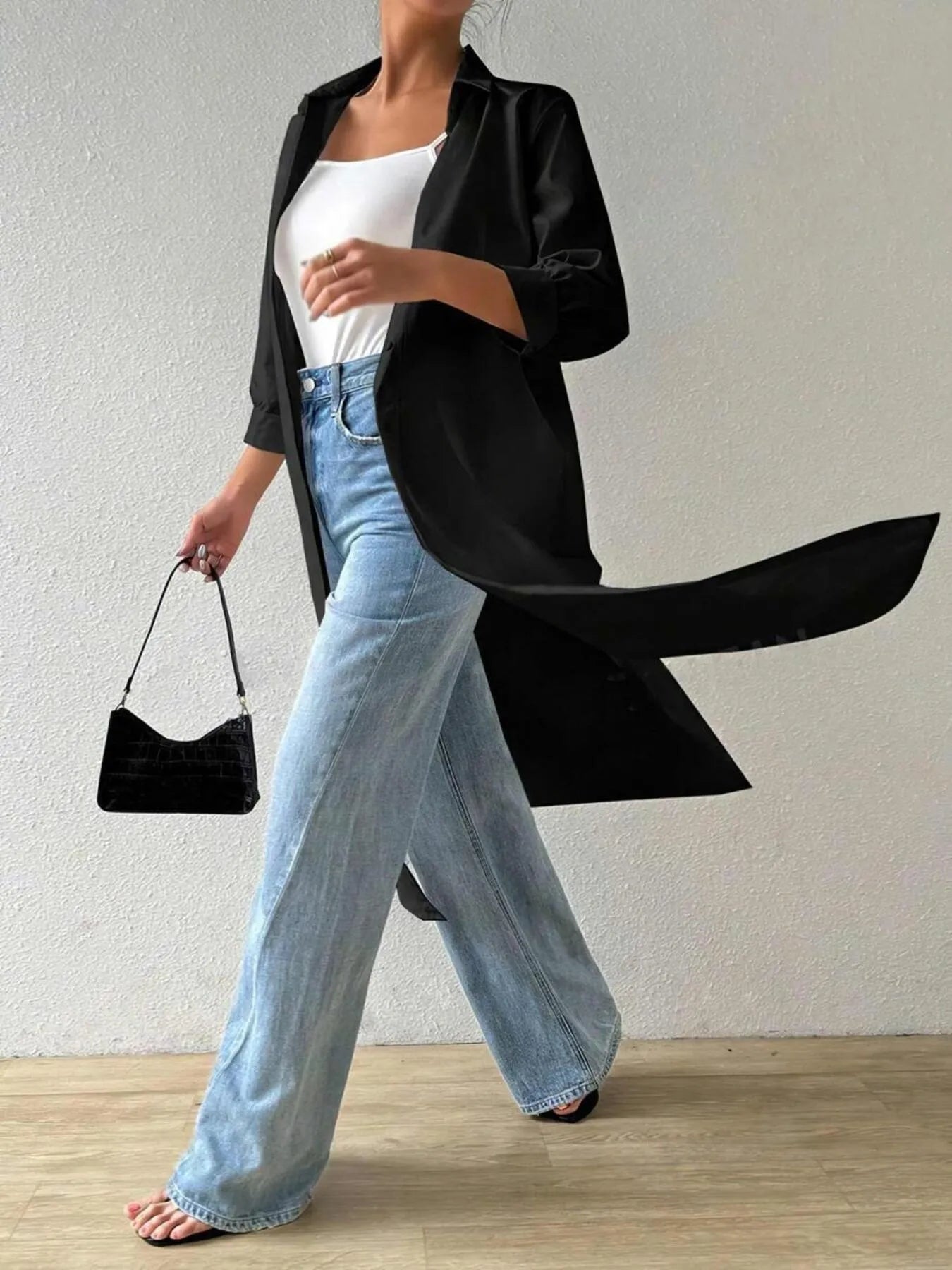 Fashorio Button-Up Long Sleeve Longline Shirt