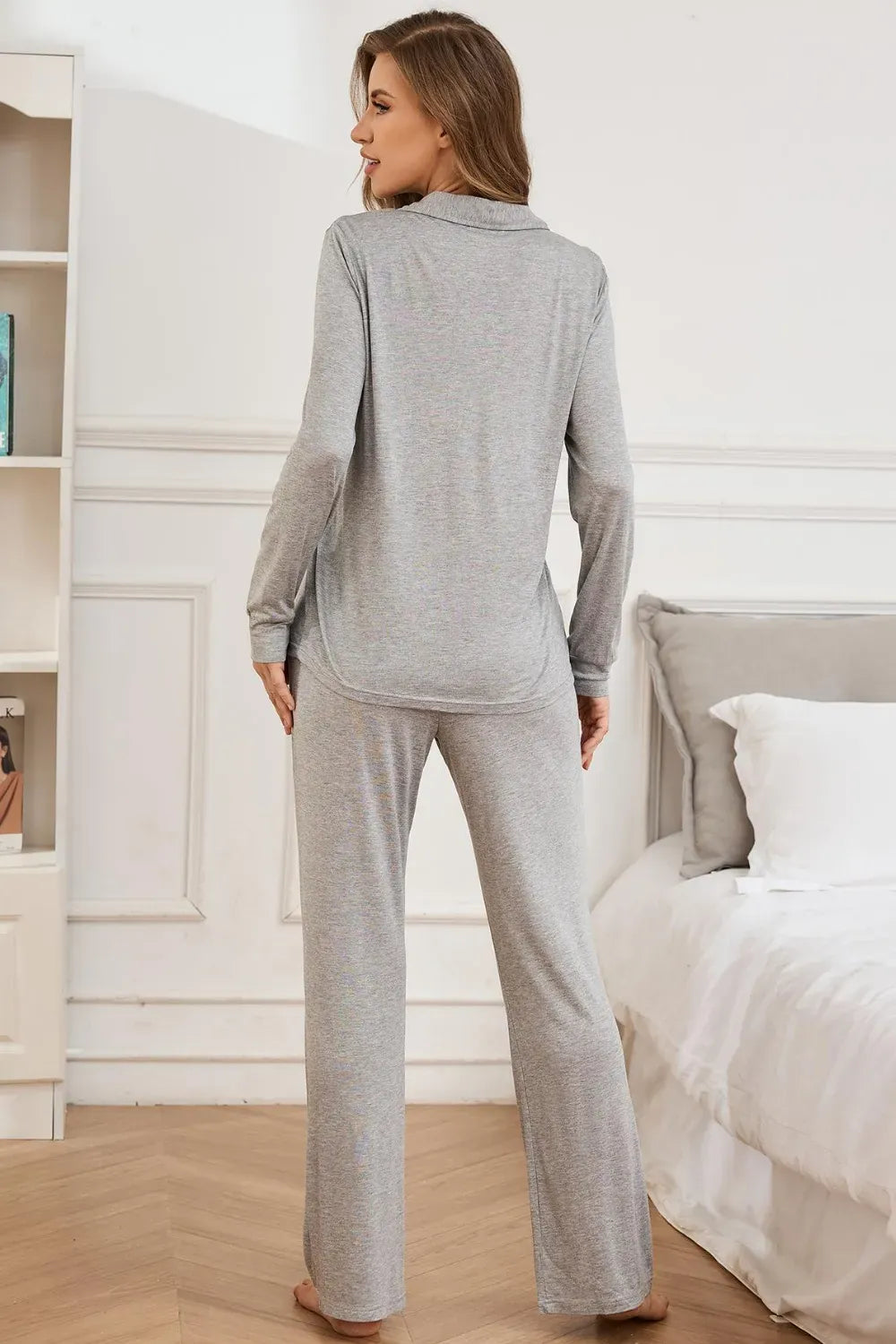 Fashorio Button Up Long Sleeve Top and Pants Lounge Set