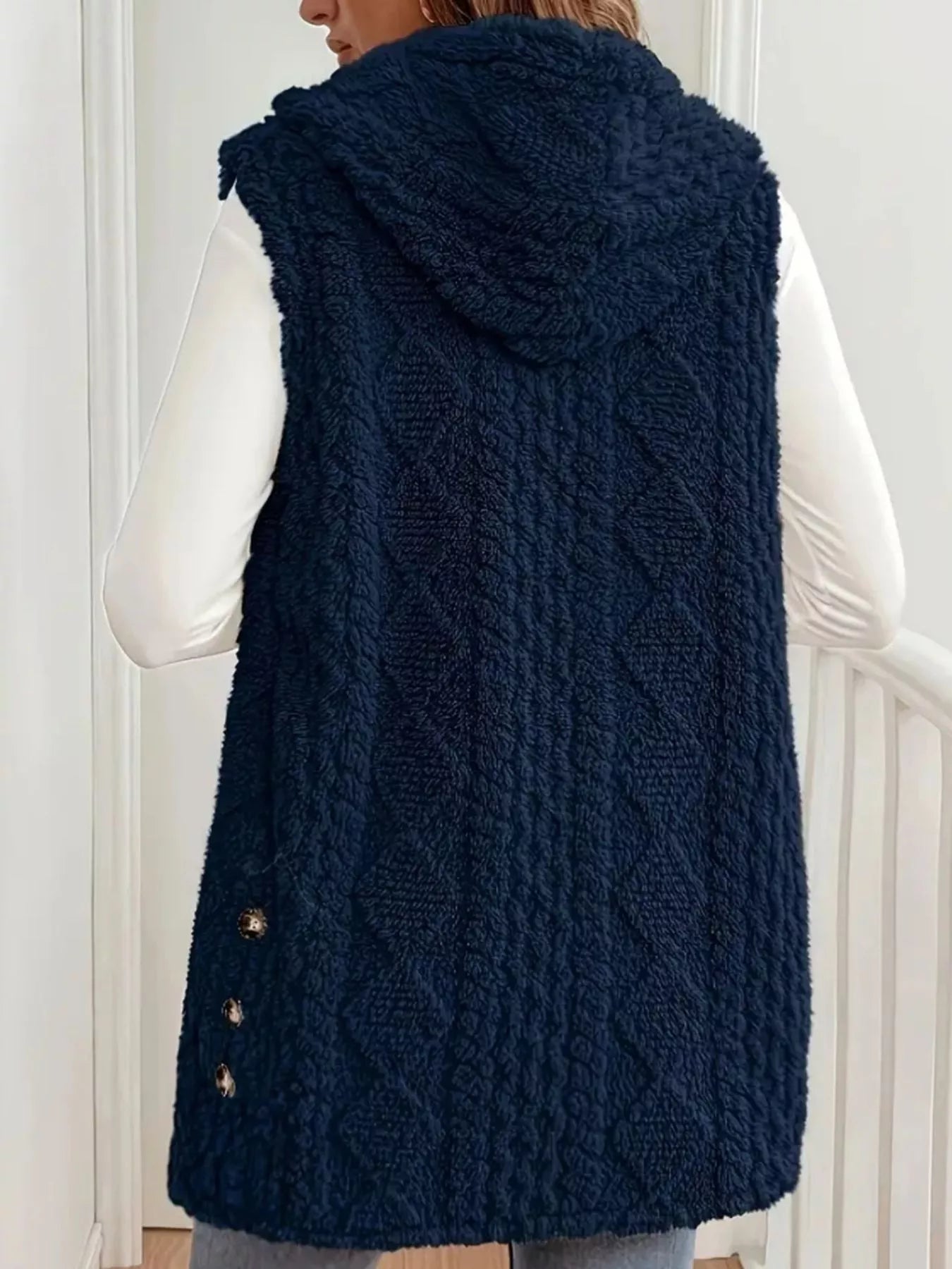 Fashorio Button Up Plush Hooded Vest Coat