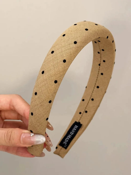 Polka Dot Polyester Wide Headband Camel One Size - Fashorio
