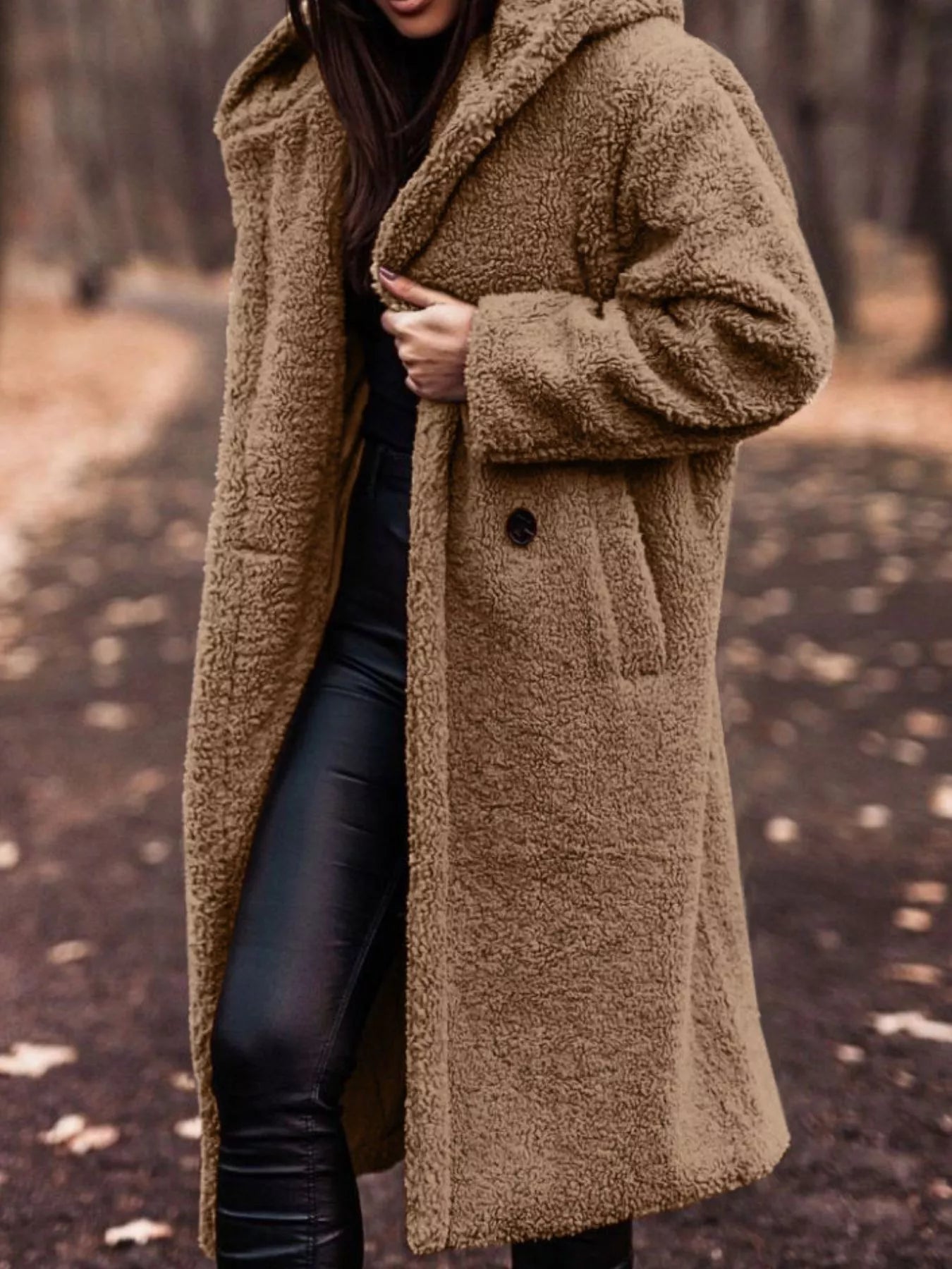 Fashorio Camel / S Teddy Bear Hooded Longline Outerwear