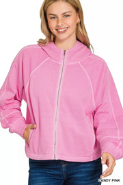 Fashorio CANDY PINK / S Zenana Fleece Pigment Dye Zip Up Hoodie with Pockets
