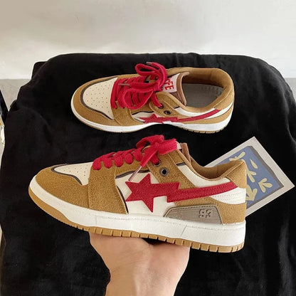 Contrast Star Lace Up Athletic Sneakers Caramel - Fashorio