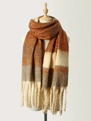 Fashorio Caramel / One Size Fringe Color Block Polyester Scarf