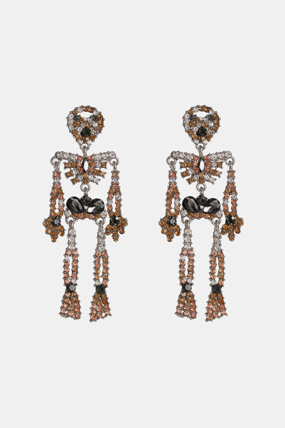 Fashorio Caramel / One Size Skeleton Shape Glass Stone Dangle Earrings