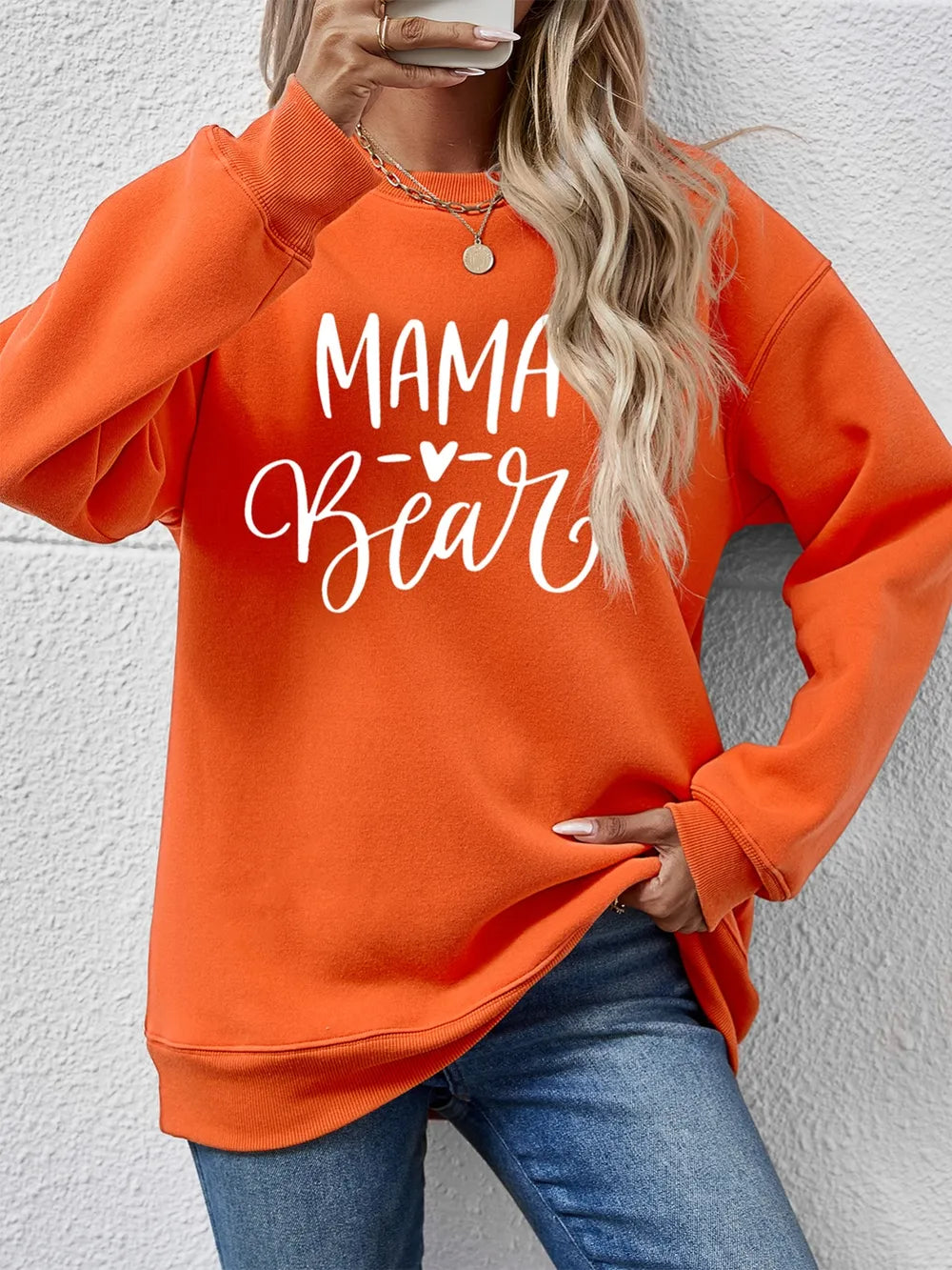 Fashorio Caramel / S Letter Graphic Round Neck Long Sleeve Sweatshirt