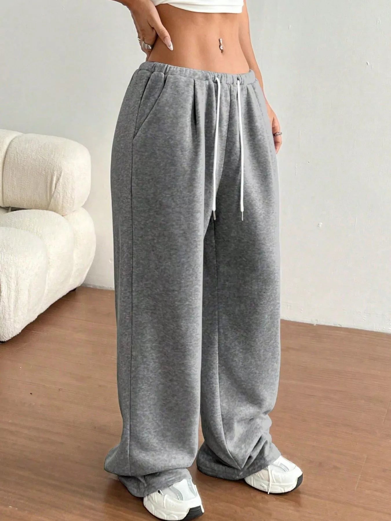 Fashorio Casual Drawstring High Waist Wide Leg Sweatpants