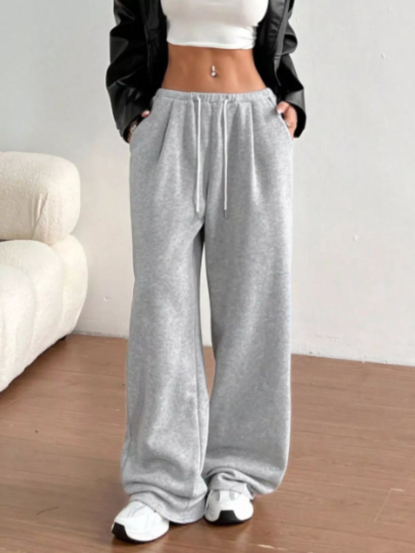 Fashorio Casual Drawstring High Waist Wide Leg Sweatpants